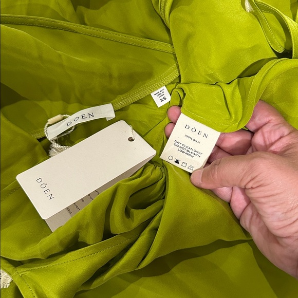 DOEN Claire Dress Silk Chartreuse Green Midi Maxi Slipdress XS Babydoll Retro - Picture 7 of 15